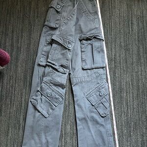 Gray Cargo Pants with adjustable waist